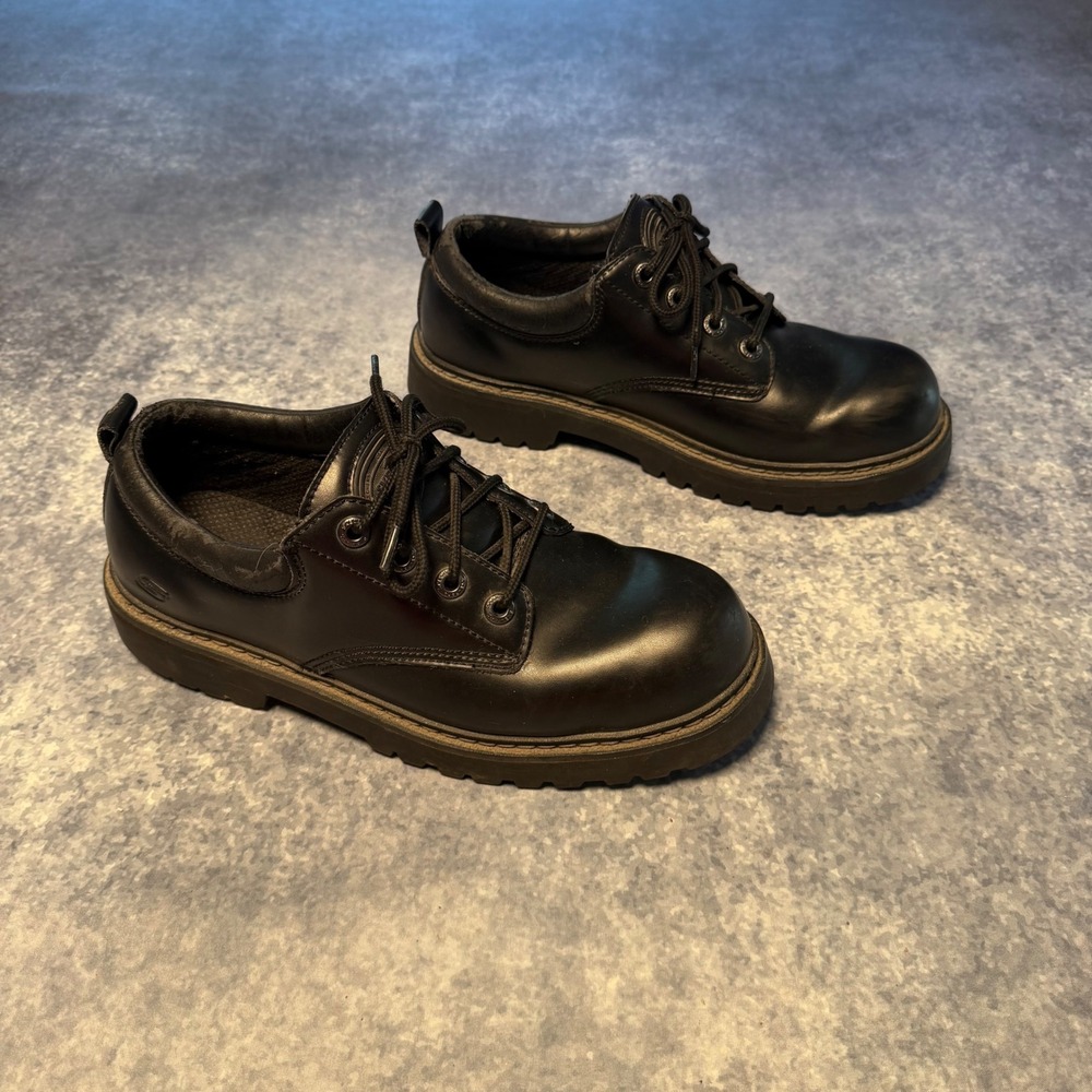 SKECHERS Jammers Mens 10 Black Leather Chunky Lug Sole Oxford Shoes Y2K 60997